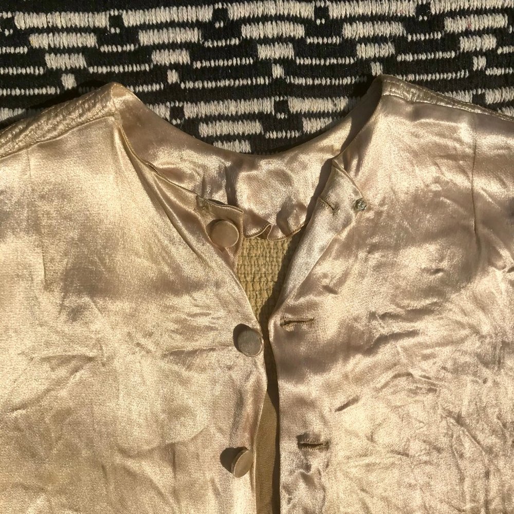 vintage champagne satin button blouse cardigan - Picture 10 of 16